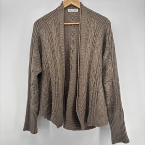 Pink Rose Women M Open‎ Cardigan Sweater  Beige Tan Crochet Knit Boho